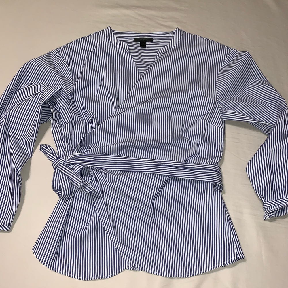 Jcrew Pinstripe Wrap Tie Waist business casual Blouse